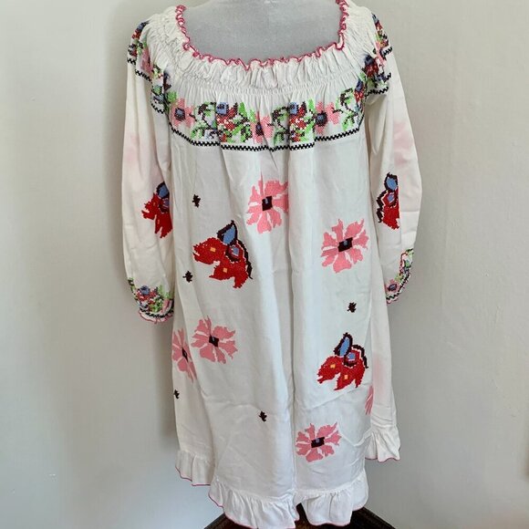Blue Plate Couture VTG Embroidered Boho Western Cottage Dress Floral Milkmaid - Picture 9 of 10